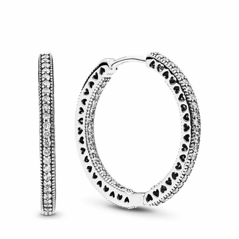 Pandora Hearts Hoop Earrings Ireland - Sterling Silver/Cubic Zirconia - 814096DEI